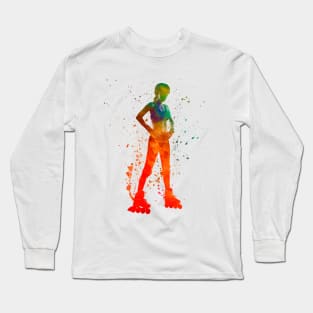 Woman in roller skates in watercolor Long Sleeve T-Shirt